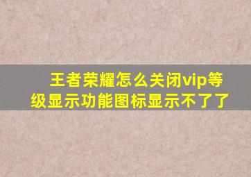 王者荣耀怎么关闭vip等级显示功能图标显示不了了