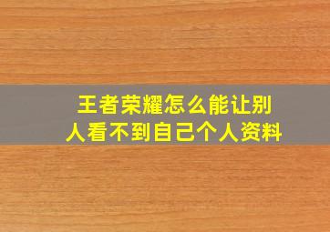 王者荣耀怎么能让别人看不到自己个人资料