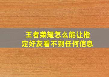 王者荣耀怎么能让指定好友看不到任何信息