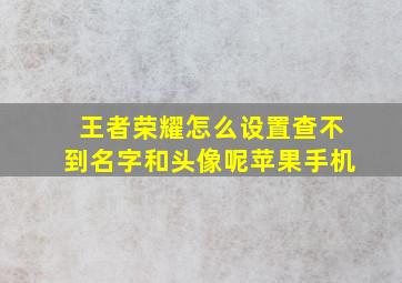 王者荣耀怎么设置查不到名字和头像呢苹果手机