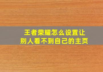 王者荣耀怎么设置让别人看不到自己的主页