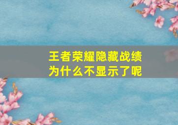 王者荣耀隐藏战绩为什么不显示了呢