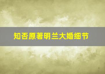 知否原著明兰大婚细节