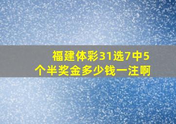 福建体彩31选7中5个半奖金多少钱一注啊