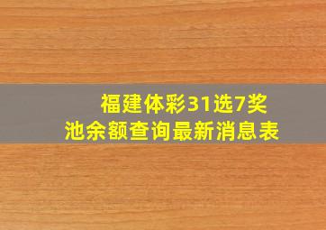 福建体彩31选7奖池余额查询最新消息表