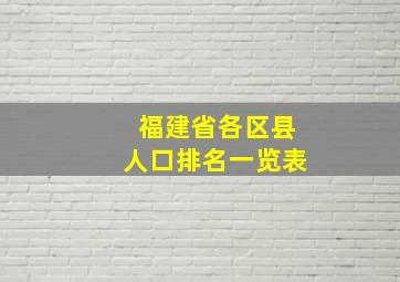 福建省各区县人口排名一览表