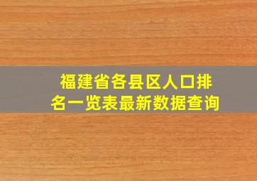 福建省各县区人口排名一览表最新数据查询