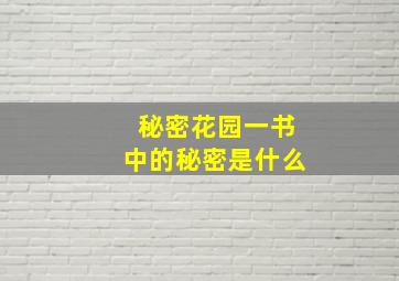 秘密花园一书中的秘密是什么