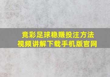 竞彩足球稳赚投注方法视频讲解下载手机版官网