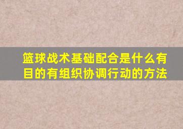 篮球战术基础配合是什么有目的有组织协调行动的方法