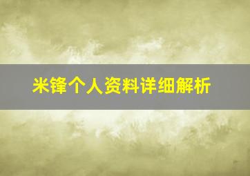 米锋个人资料详细解析