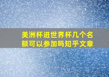 美洲杯进世界杯几个名额可以参加吗知乎文章