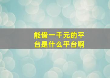 能借一千元的平台是什么平台啊