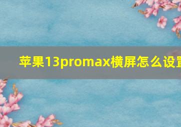 苹果13promax横屏怎么设置