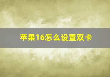 苹果16怎么设置双卡