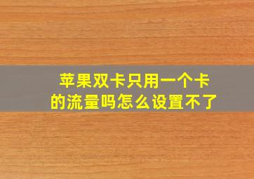 苹果双卡只用一个卡的流量吗怎么设置不了