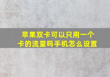 苹果双卡可以只用一个卡的流量吗手机怎么设置