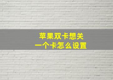 苹果双卡想关一个卡怎么设置