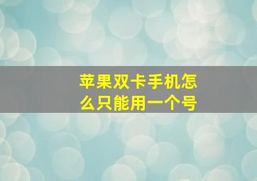 苹果双卡手机怎么只能用一个号