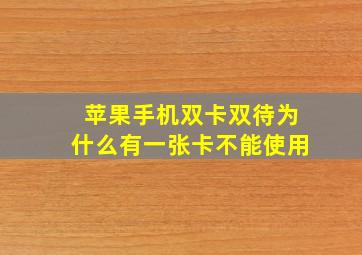 苹果手机双卡双待为什么有一张卡不能使用