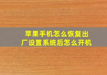 苹果手机怎么恢复出厂设置系统后怎么开机