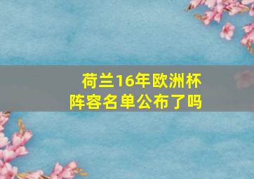 荷兰16年欧洲杯阵容名单公布了吗