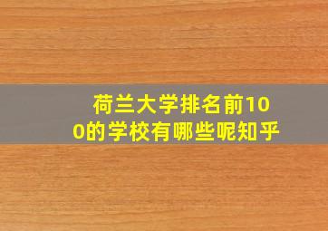 荷兰大学排名前100的学校有哪些呢知乎