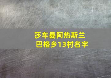 莎车县阿热斯兰巴格乡13村名字