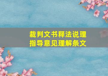 裁判文书释法说理指导意见理解条文