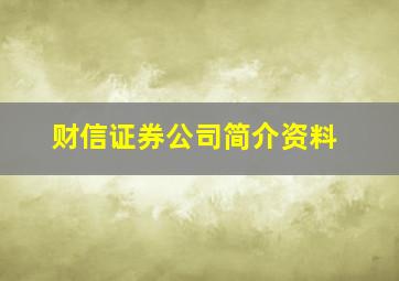 财信证券公司简介资料