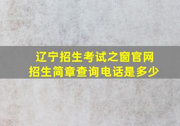 辽宁招生考试之窗官网招生简章查询电话是多少