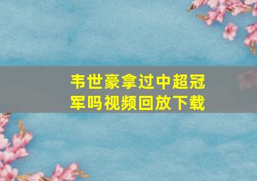 韦世豪拿过中超冠军吗视频回放下载