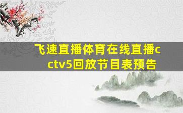 飞速直播体育在线直播cctv5回放节目表预告