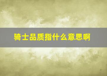 骑士品质指什么意思啊