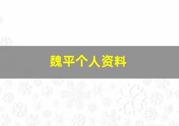 魏平个人资料