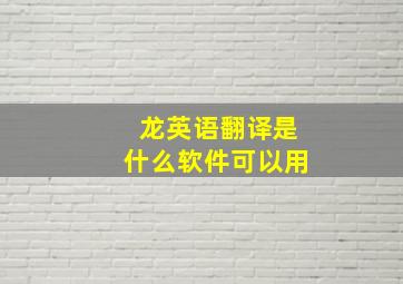 龙英语翻译是什么软件可以用